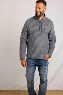 Longmont Eco 1/4 Zip Stripe Grid Fleece Navy