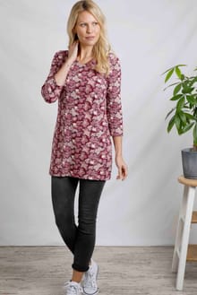 Kimberley Printed  Jersey 3/4 Sleeve Tunic Dark Wine