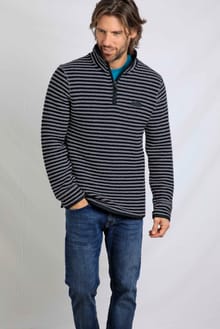 Shorling 1/4 Zip Stripe Eco Macaroni Frost Grey