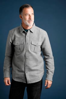 Manderston Melange Double Faced Flannel Overshirt Grey Grey