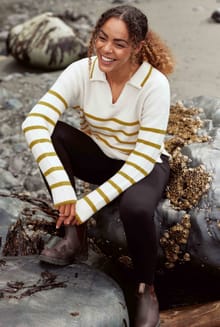 Roxy Striped Trophy Neck Jumper Ecru