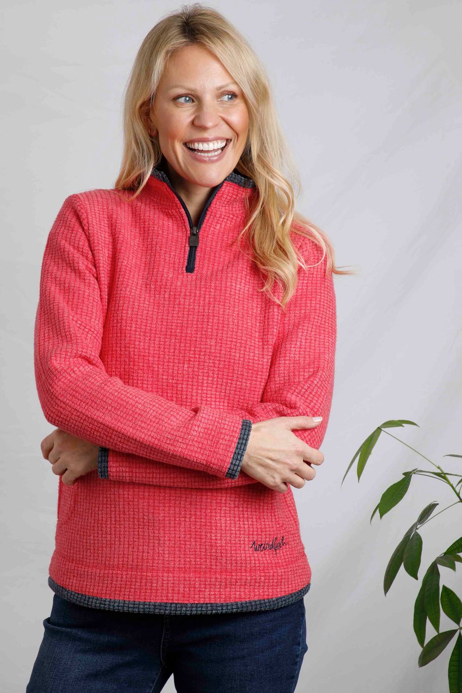 Beye Eco 1/4 Zip Grid Fleece Barberry Red Marl