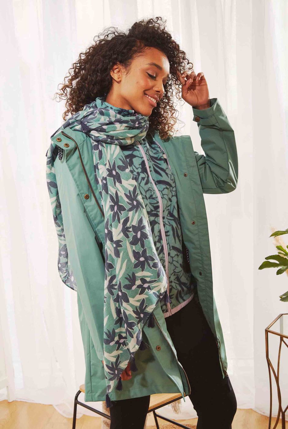 Marelia Eco Printed Scarf Dark Jade