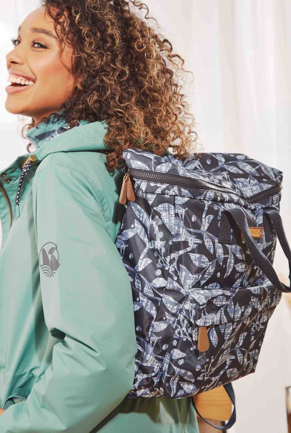 Nahla Printed Nylon Backpack  Navy