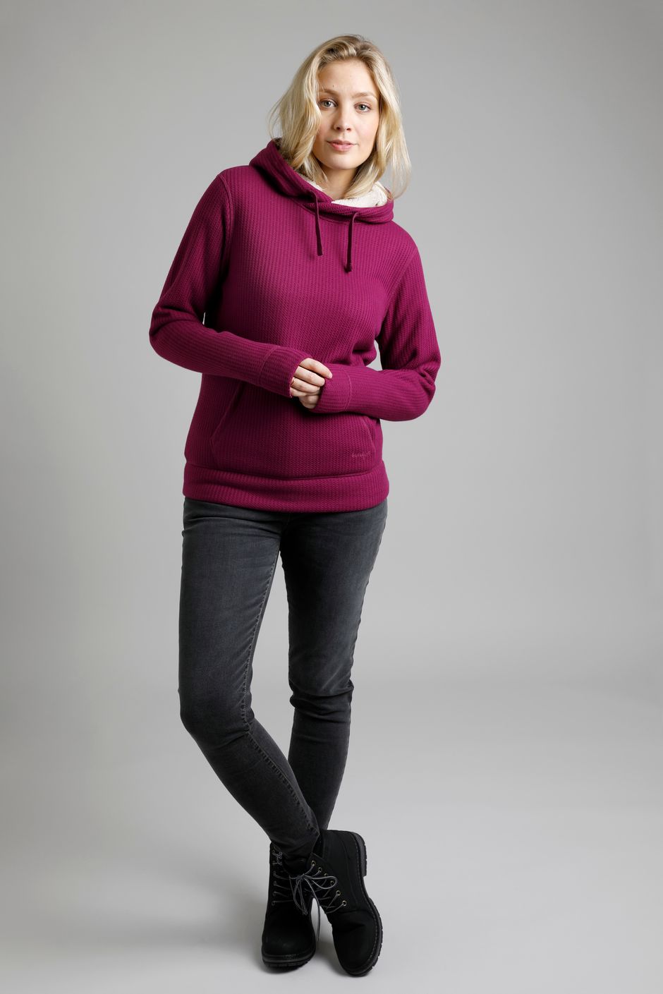 Ramie Eco Bonded Waffle Hoodie Purple Wine