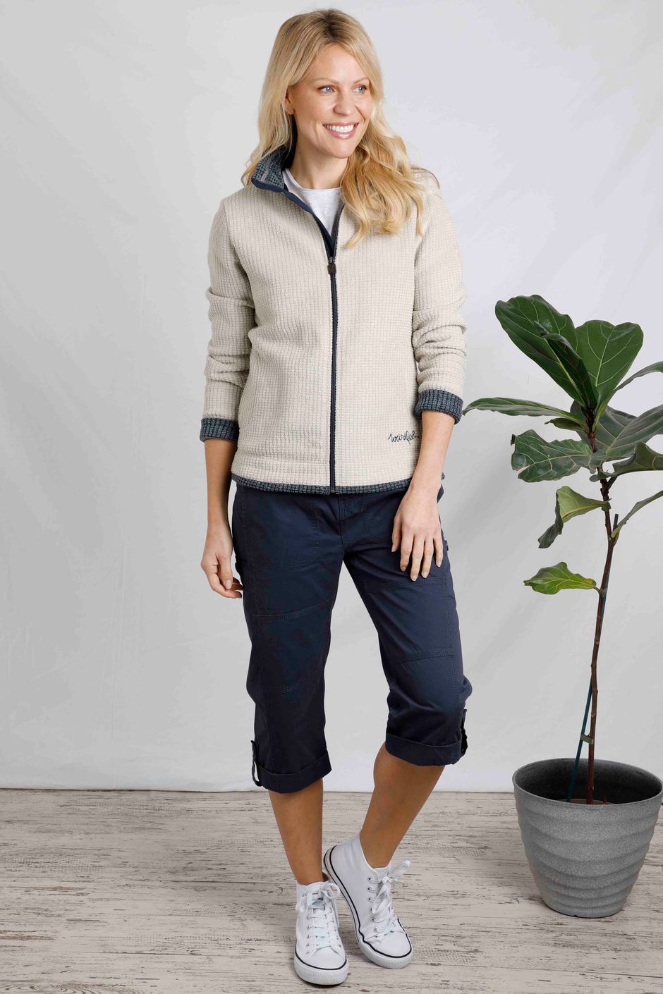 Ariana Eco Full Zip Grid Fleece Ecru