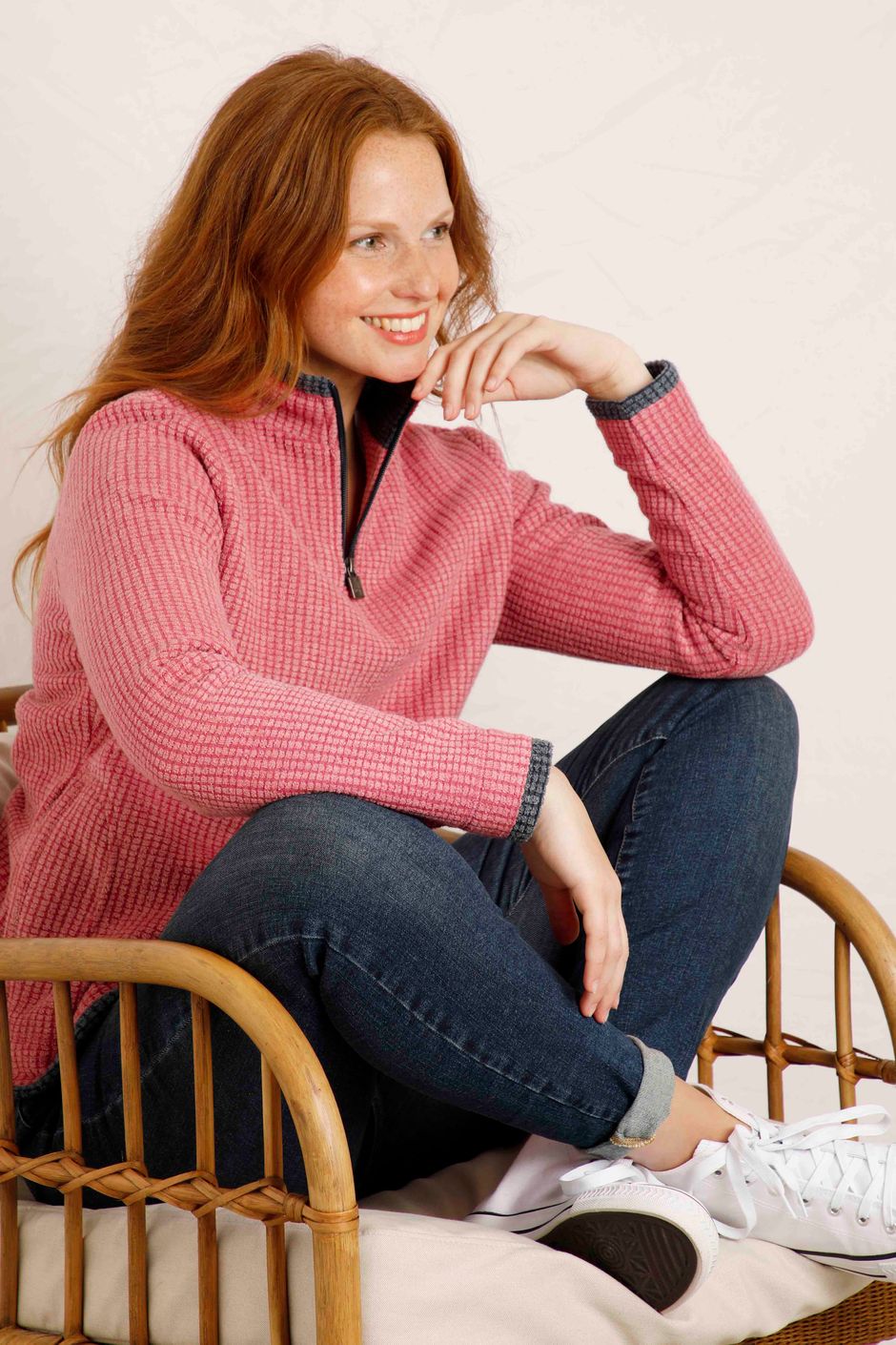 Beye Eco 1/4 Zip Grid Fleece Powder Pink